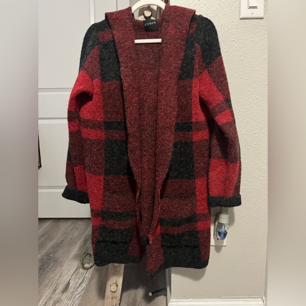 Cyrus Plaid Hooded Sweater Coat